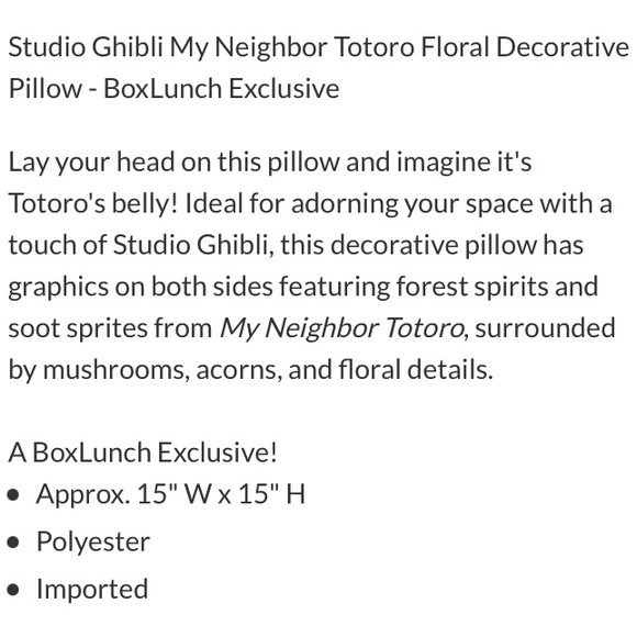 STUDIO GHIBLI MY NEIGHBOR TOTORO Floral DECORATIVE PILLOW! - Picture 2 of 2